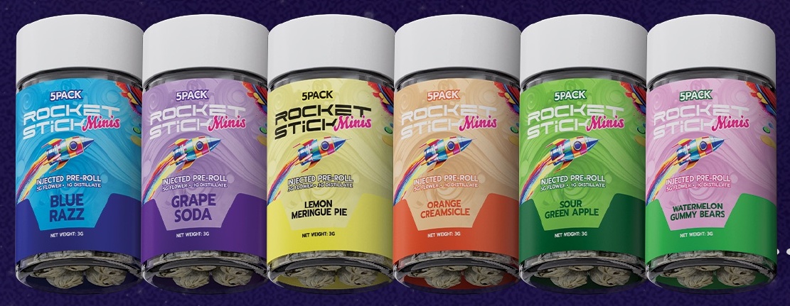 ROCKET STICKS MINIS Injected Pre-Roll 5-Pack packaging